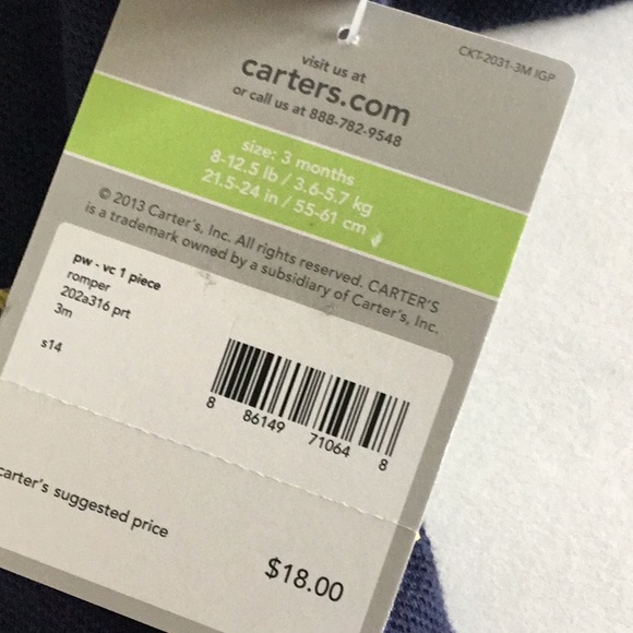 INFANT 3 MONTH ONE PIECE CARTER’S NAVY SUBMARINES - Picture 2 of 4